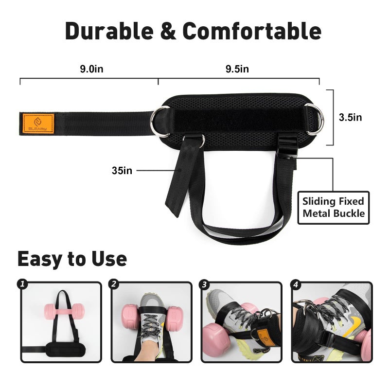 ELEAMY Ankle Straps for Dumbbells and Cable Machines  Dumbbell Feet Attachment  Tibialis Trainer  Leg Extensions for Women and Men (Black 2PC) - Image 4